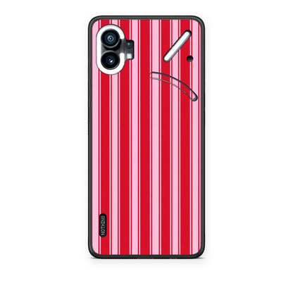 Θήκη Nothing Phone 1 Red and Pink Vertical Pinstripes από τη Smartfits με σχέδιο στο πίσω μέρος και μαύρο περίβλημα | Nothing Phone 1 Red and Pink Vertical Pinstripes case with colorful back and black bezels