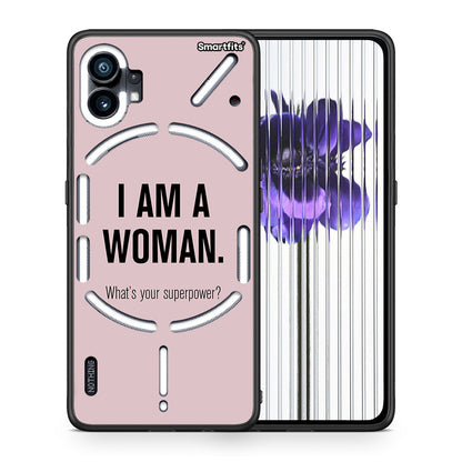 Θήκη Nothing Phone 1 Superpower Woman από τη Smartfits με σχέδιο στο πίσω μέρος και μαύρο περίβλημα | Nothing Phone 1 Superpower Woman case with colorful back and black bezels