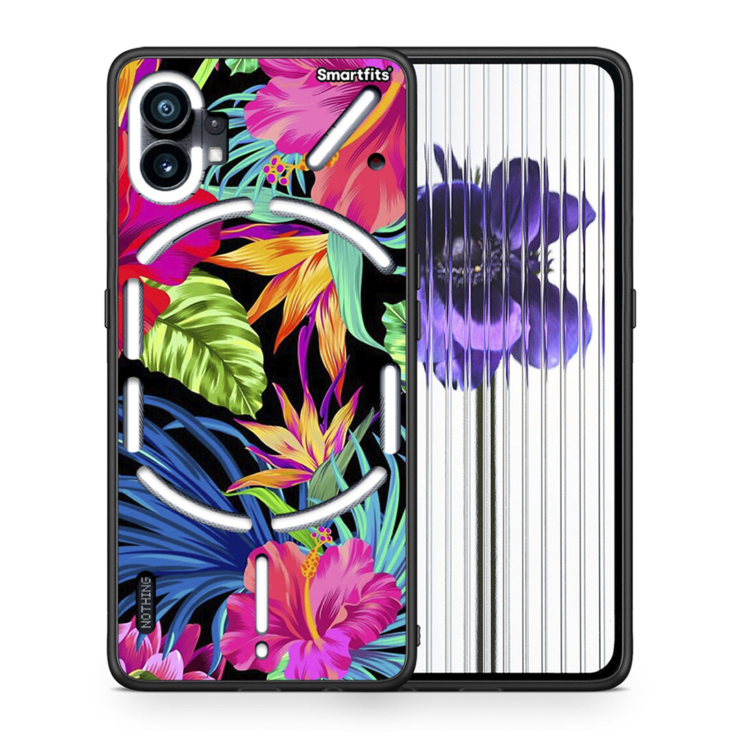 Θήκη Nothing Phone 1 Tropical Flowers από τη Smartfits με σχέδιο στο πίσω μέρος και μαύρο περίβλημα | Nothing Phone 1 Tropical Flowers case with colorful back and black bezels