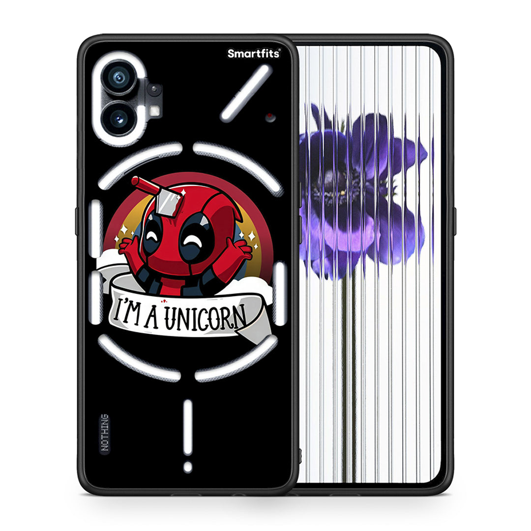 Θήκη Nothing Phone 1 Unicorn Deadpool από τη Smartfits με σχέδιο στο πίσω μέρος και μαύρο περίβλημα | Nothing Phone 1 Unicorn Deadpool case with colorful back and black bezels