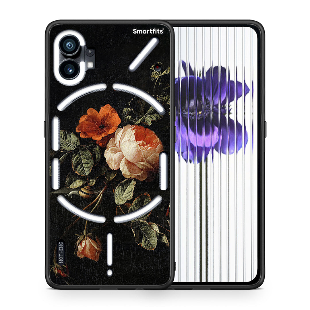 Θήκη Nothing Phone 1 Vintage Roses από τη Smartfits με σχέδιο στο πίσω μέρος και μαύρο περίβλημα | Nothing Phone 1 Vintage Roses case with colorful back and black bezels