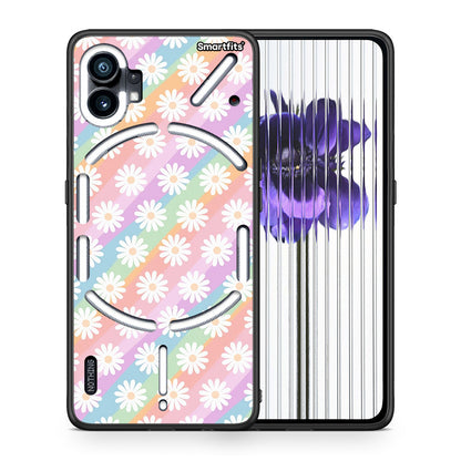 Θήκη Nothing Phone 1 White Daisies από τη Smartfits με σχέδιο στο πίσω μέρος και μαύρο περίβλημα | Nothing Phone 1 White Daisies case with colorful back and black bezels