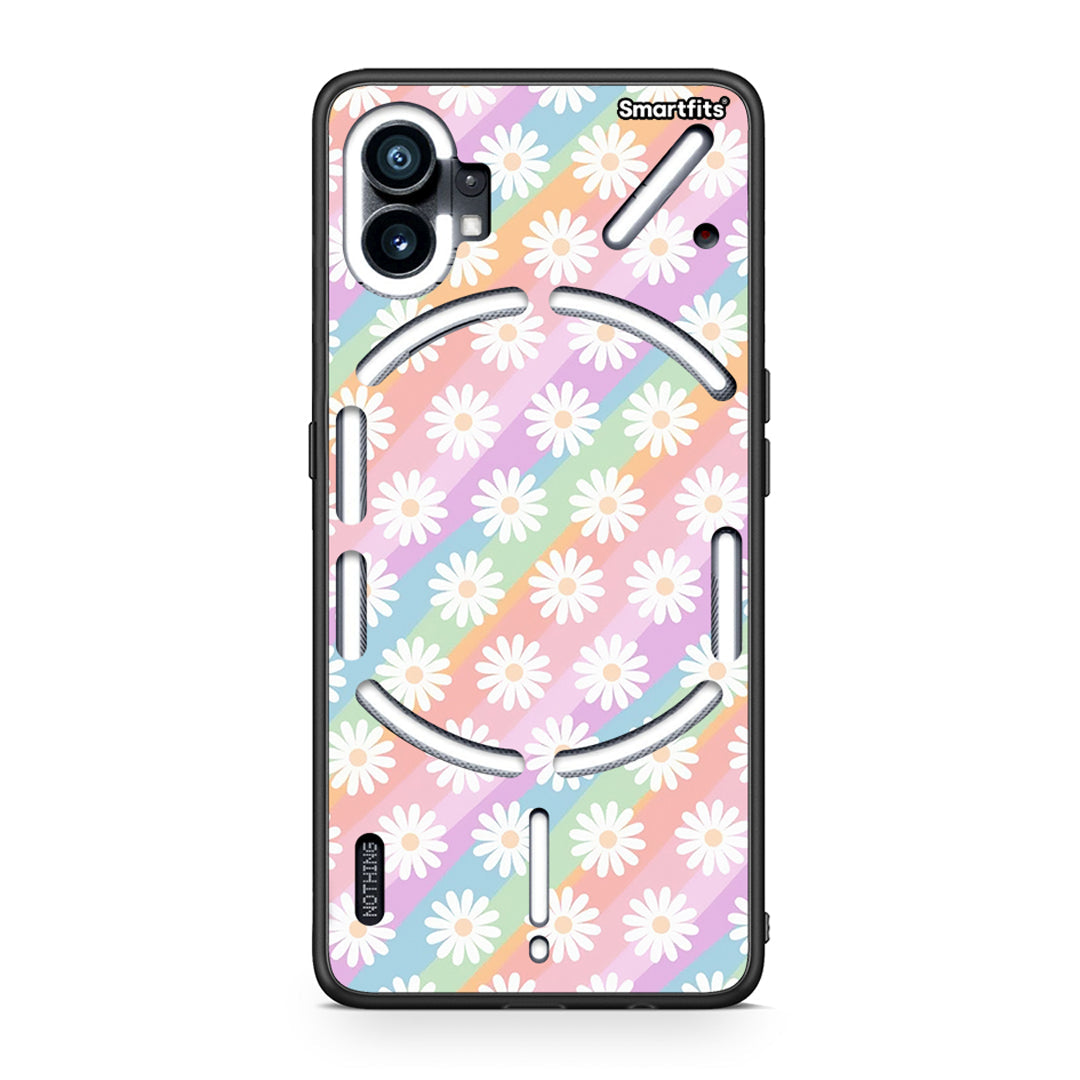 Nothing Phone 1 White Daisies θήκη από τη Smartfits με σχέδιο στο πίσω μέρος και μαύρο περίβλημα | Smartphone case with colorful back and black bezels by Smartfits
