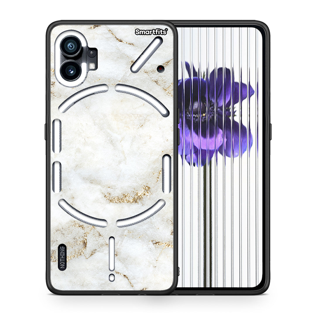 Θήκη Nothing Phone 1 White Gold Marble από τη Smartfits με σχέδιο στο πίσω μέρος και μαύρο περίβλημα | Nothing Phone 1 White Gold Marble case with colorful back and black bezels