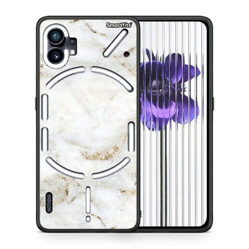 Θήκη Nothing Phone 1 White Gold Marble από τη Smartfits με σχέδιο στο πίσω μέρος και μαύρο περίβλημα | Nothing Phone 1 White Gold Marble case with colorful back and black bezels