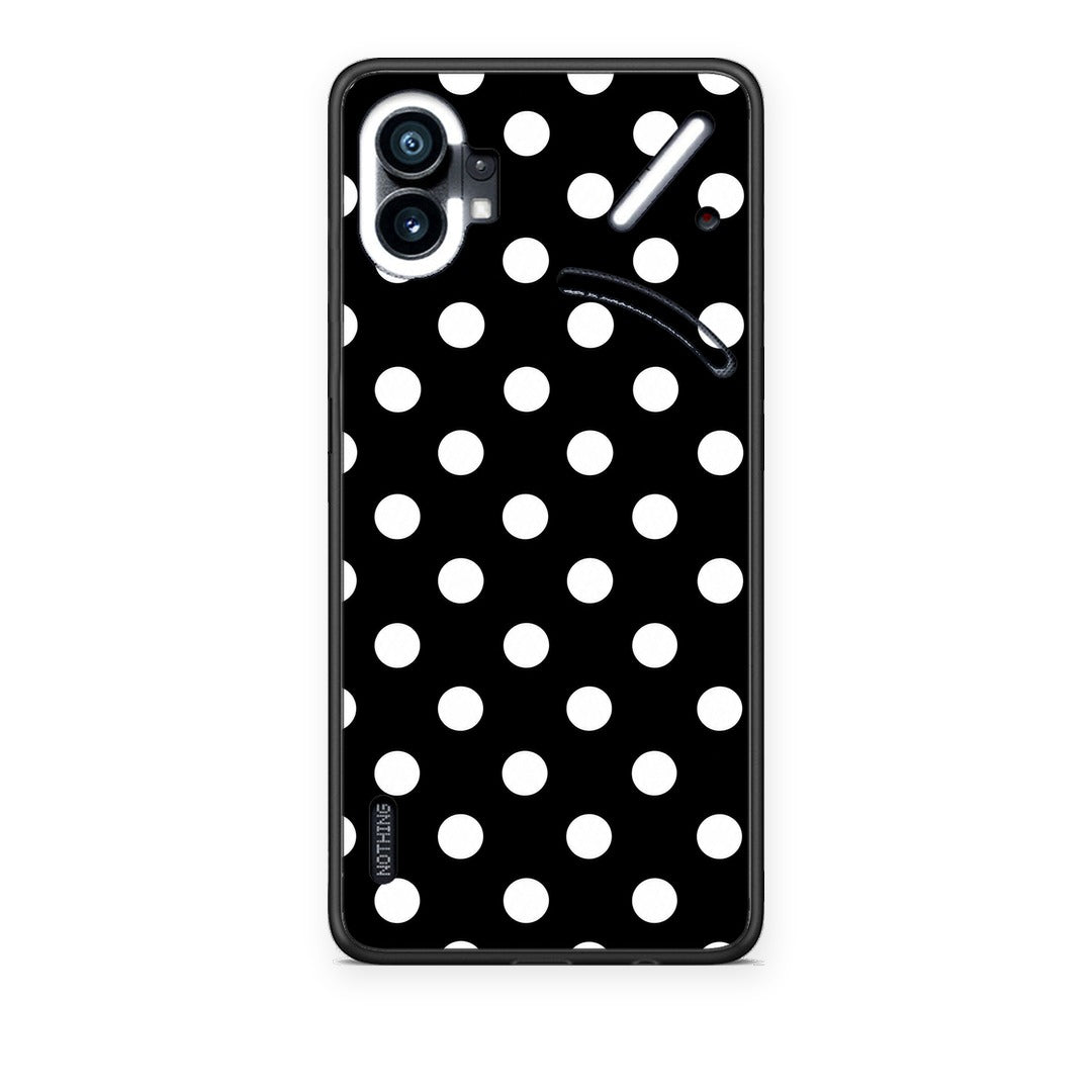 Θήκη Nothing Phone 1 White Polka Dots on Black από τη Smartfits με σχέδιο στο πίσω μέρος και μαύρο περίβλημα | Nothing Phone 1 White Polka Dots on Black case with colorful back and black bezels