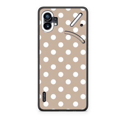 Θήκη Nothing Phone 1 White Polka Dots on Taupe από τη Smartfits με σχέδιο στο πίσω μέρος και μαύρο περίβλημα | Nothing Phone 1 White Polka Dots on Taupe case with colorful back and black bezels