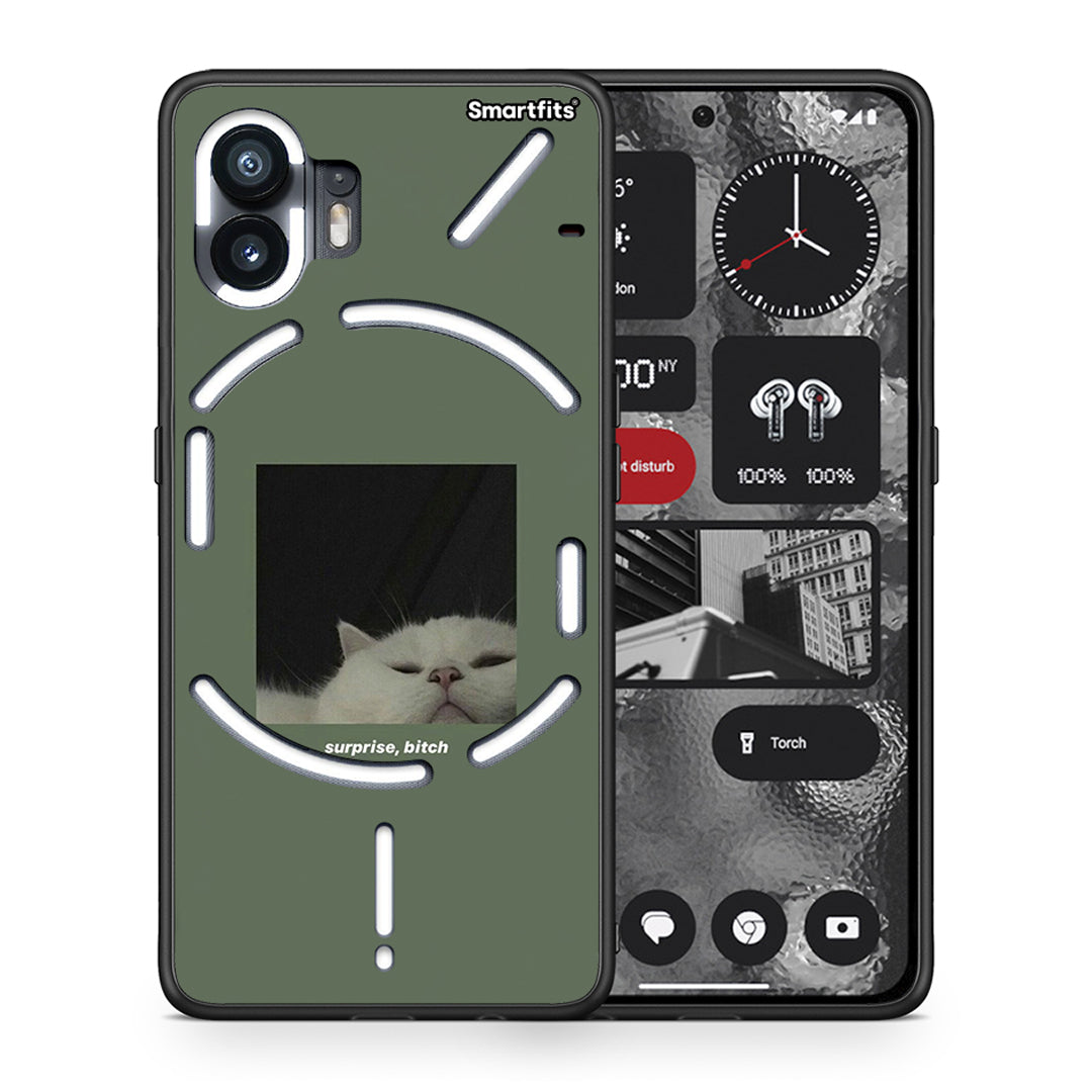 Θήκη Nothing Phone 2 Bitch Surprise από τη Smartfits με σχέδιο στο πίσω μέρος και μαύρο περίβλημα | Nothing Phone 2 Bitch Surprise case with colorful back and black bezels