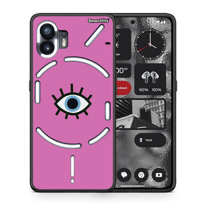 Θήκη Nothing Phone 2 Blue Eye Pink από τη Smartfits με σχέδιο στο πίσω μέρος και μαύρο περίβλημα | Nothing Phone 2 Blue Eye Pink case with colorful back and black bezels