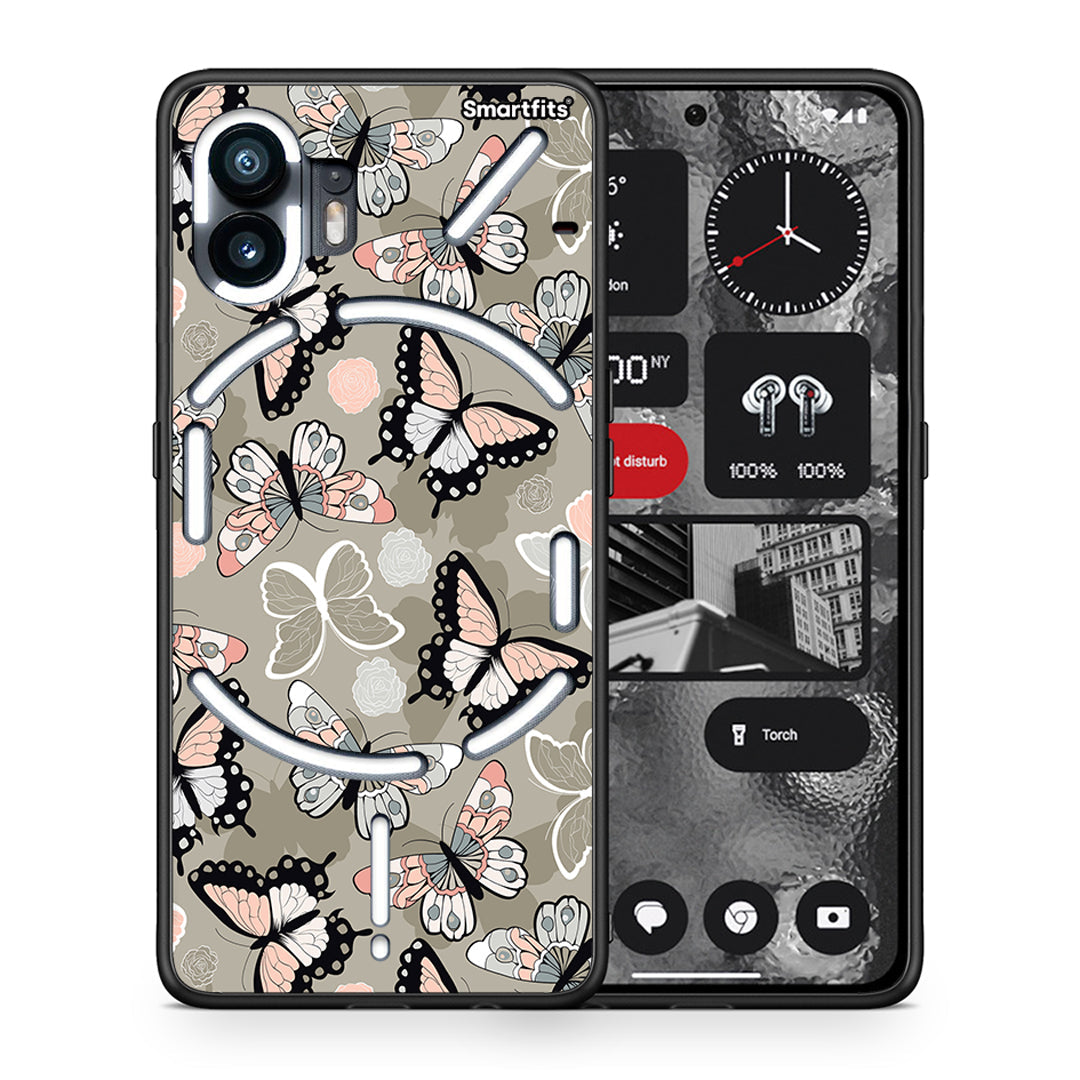 Θήκη Nothing Phone 2 Butterflies Boho από τη Smartfits με σχέδιο στο πίσω μέρος και μαύρο περίβλημα | Nothing Phone 2 Butterflies Boho case with colorful back and black bezels