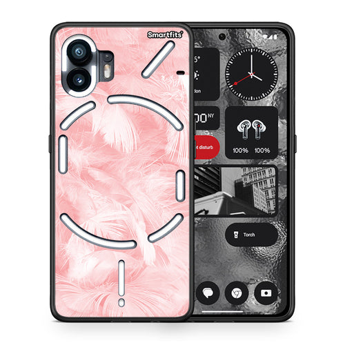 Θήκη Nothing Phone 2 Pink Feather Boho από τη Smartfits με σχέδιο στο πίσω μέρος και μαύρο περίβλημα | Nothing Phone 2 Pink Feather Boho case with colorful back and black bezels