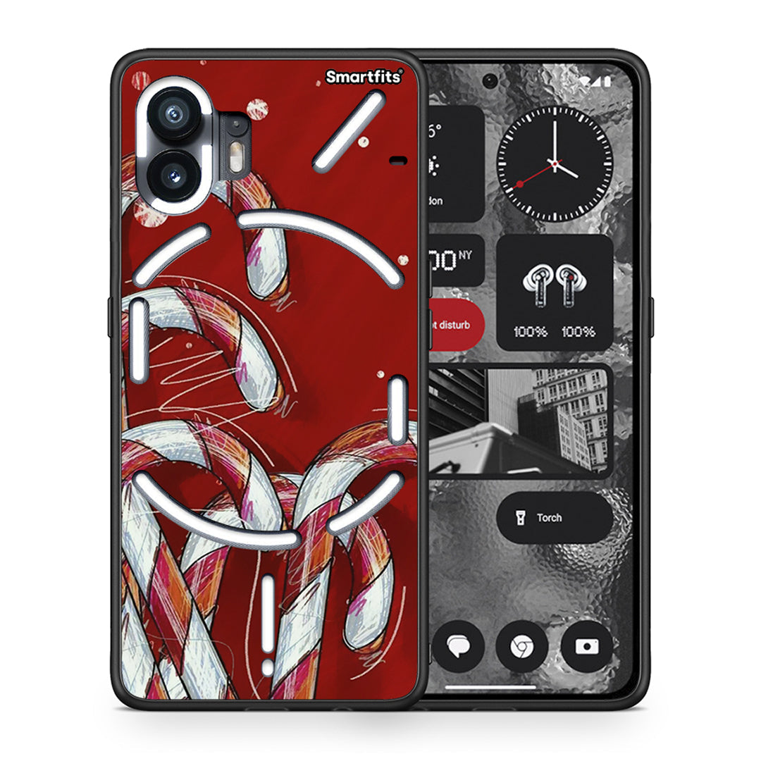 Θήκη Nothing Phone 2 Candy Cane από τη Smartfits με σχέδιο στο πίσω μέρος και μαύρο περίβλημα | Nothing Phone 2 Candy Cane case with colorful back and black bezels