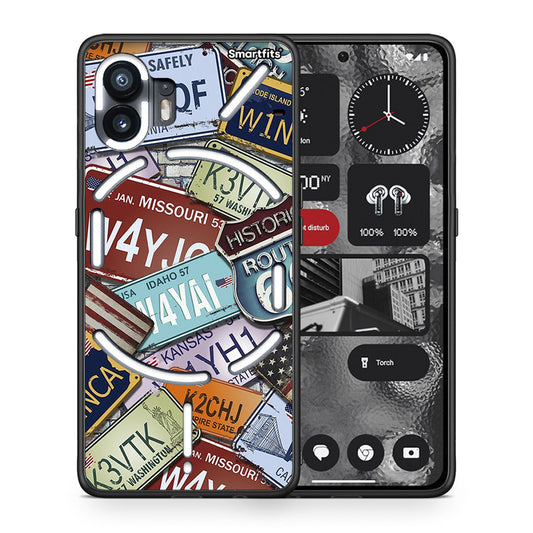 Θήκη Nothing Phone 2 Car Plates από τη Smartfits με σχέδιο στο πίσω μέρος και μαύρο περίβλημα | Nothing Phone 2 Car Plates case with colorful back and black bezels