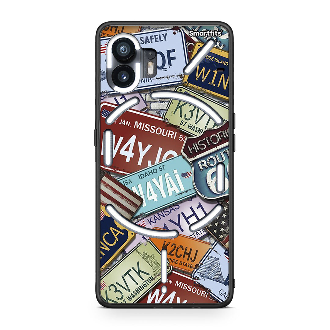 Nothing Phone 2 Car Plates θήκη από τη Smartfits με σχέδιο στο πίσω μέρος και μαύρο περίβλημα | Smartphone case with colorful back and black bezels by Smartfits