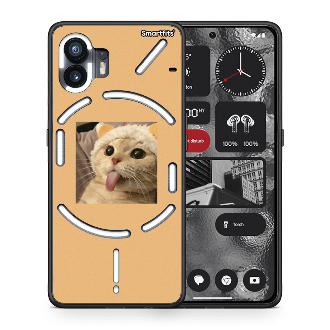 Θήκη Nothing Phone 2 Cat Tongue από τη Smartfits με σχέδιο στο πίσω μέρος και μαύρο περίβλημα | Nothing Phone 2 Cat Tongue case with colorful back and black bezels