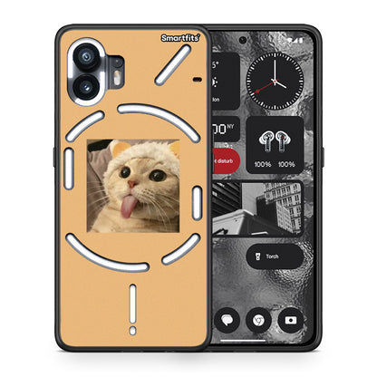 Θήκη Nothing Phone 2 Cat Tongue από τη Smartfits με σχέδιο στο πίσω μέρος και μαύρο περίβλημα | Nothing Phone 2 Cat Tongue case with colorful back and black bezels