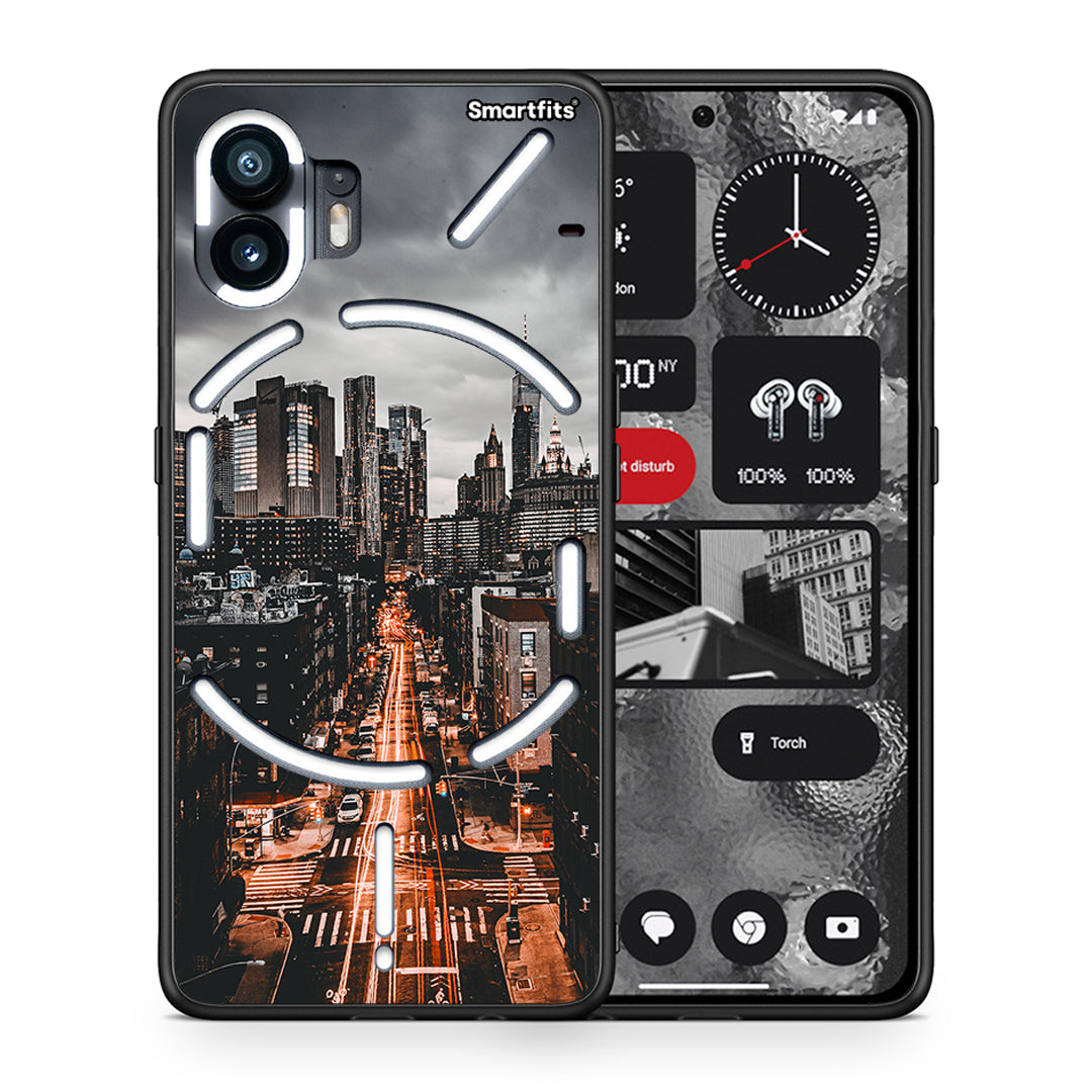Θήκη Nothing Phone 2 City Lights από τη Smartfits με σχέδιο στο πίσω μέρος και μαύρο περίβλημα | Nothing Phone 2 City Lights case with colorful back and black bezels