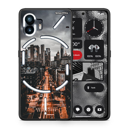 Θήκη Nothing Phone 2 City Lights από τη Smartfits με σχέδιο στο πίσω μέρος και μαύρο περίβλημα | Nothing Phone 2 City Lights case with colorful back and black bezels