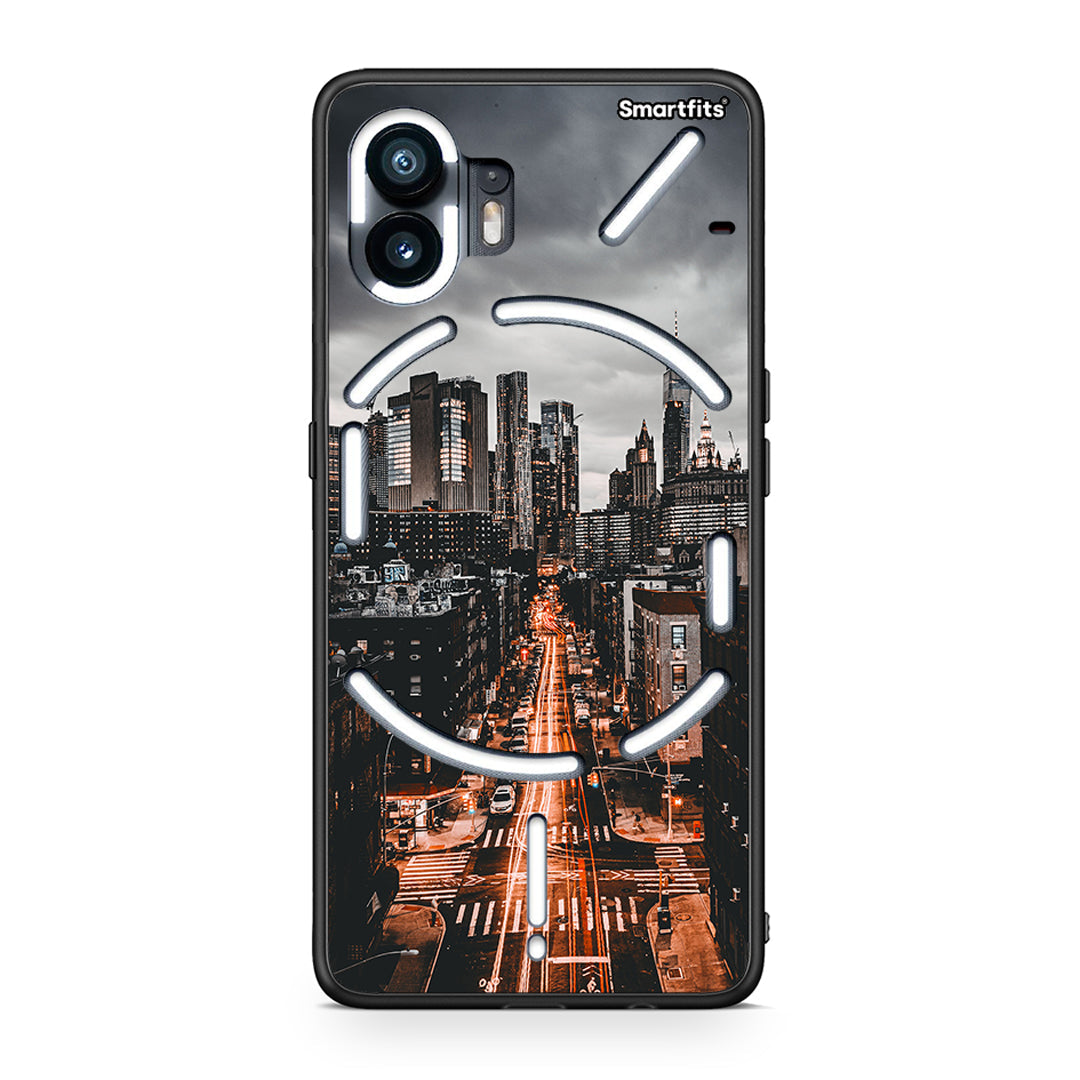 Nothing Phone 2 City Lights θήκη από τη Smartfits με σχέδιο στο πίσω μέρος και μαύρο περίβλημα | Smartphone case with colorful back and black bezels by Smartfits