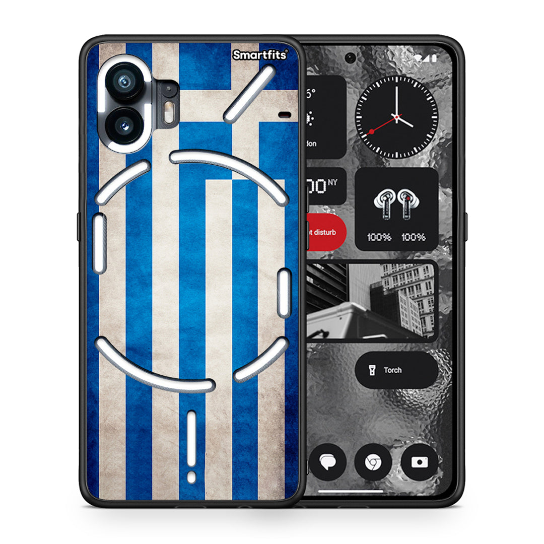 Θήκη Nothing Phone 2 Greek Flag από τη Smartfits με σχέδιο στο πίσω μέρος και μαύρο περίβλημα | Nothing Phone 2 Greek Flag case with colorful back and black bezels