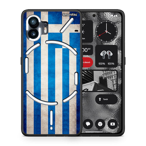 Θήκη Nothing Phone 2 Greek Flag από τη Smartfits με σχέδιο στο πίσω μέρος και μαύρο περίβλημα | Nothing Phone 2 Greek Flag case with colorful back and black bezels