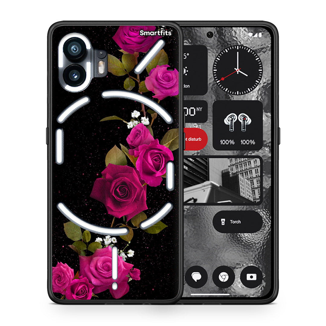 Θήκη Nothing Phone 2 Red Roses Flower από τη Smartfits με σχέδιο στο πίσω μέρος και μαύρο περίβλημα | Nothing Phone 2 Red Roses Flower case with colorful back and black bezels