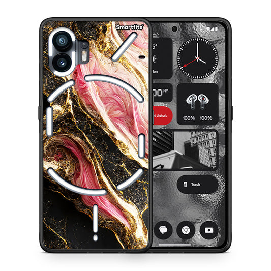 Θήκη Nothing Phone 2 Glamorous Pink Marble από τη Smartfits με σχέδιο στο πίσω μέρος και μαύρο περίβλημα | Nothing Phone 2 Glamorous Pink Marble case with colorful back and black bezels