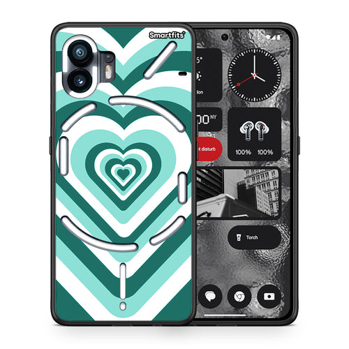 Θήκη Nothing Phone 2 Green Hearts από τη Smartfits με σχέδιο στο πίσω μέρος και μαύρο περίβλημα | Nothing Phone 2 Green Hearts case with colorful back and black bezels