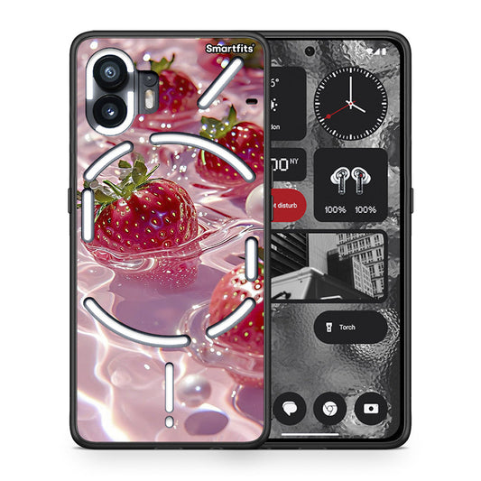 Θήκη Nothing Phone 2 Juicy Strawberries από τη Smartfits με σχέδιο στο πίσω μέρος και μαύρο περίβλημα | Nothing Phone 2 Juicy Strawberries case with colorful back and black bezels