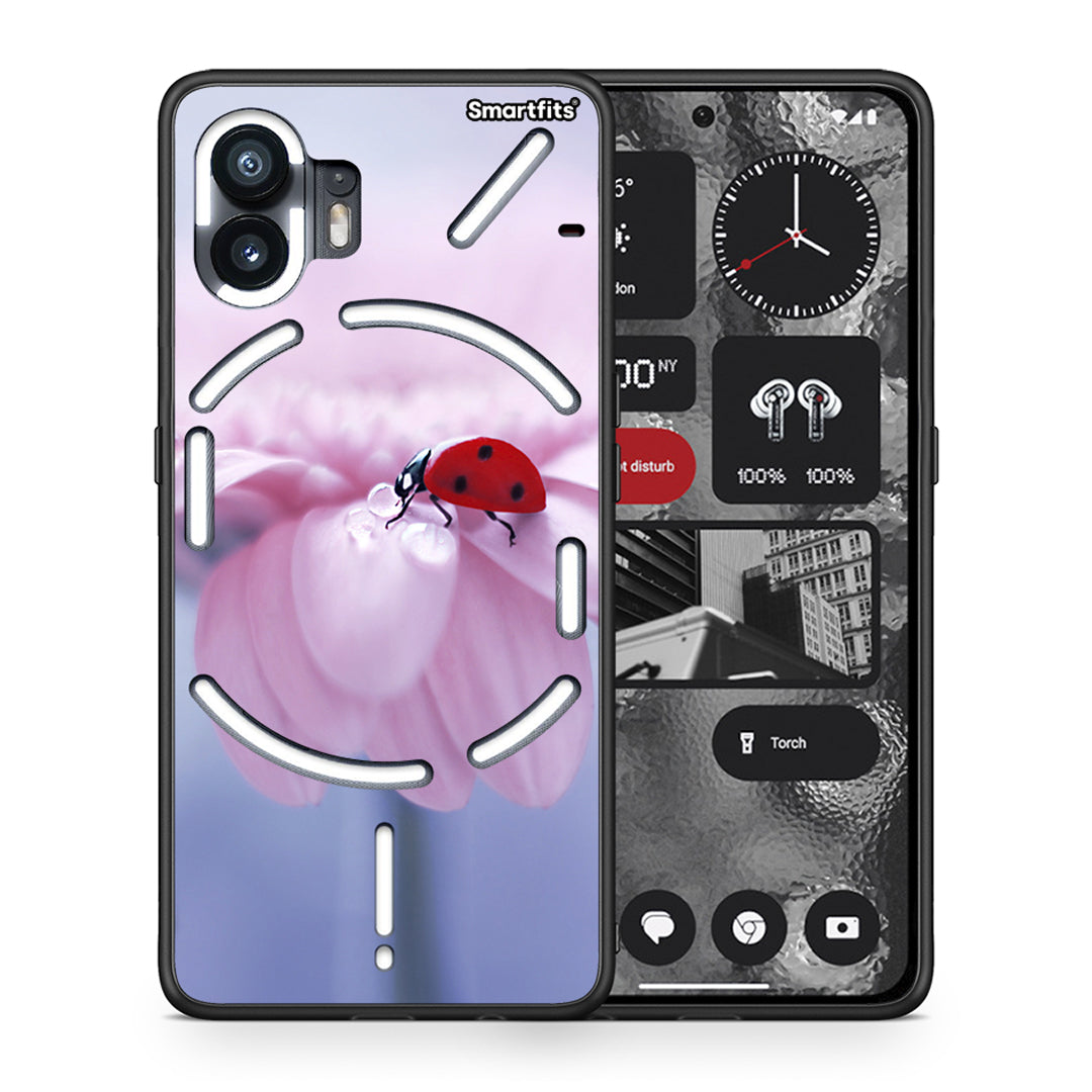 Θήκη Nothing Phone 2 Ladybug Flower από τη Smartfits με σχέδιο στο πίσω μέρος και μαύρο περίβλημα | Nothing Phone 2 Ladybug Flower case with colorful back and black bezels