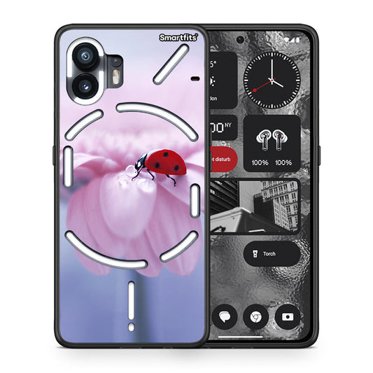 Θήκη Nothing Phone 2 Ladybug Flower από τη Smartfits με σχέδιο στο πίσω μέρος και μαύρο περίβλημα | Nothing Phone 2 Ladybug Flower case with colorful back and black bezels