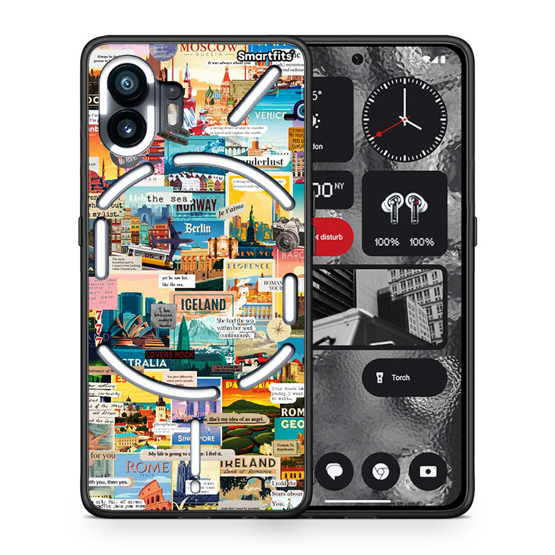 Θήκη Nothing Phone 2 Live To Travel από τη Smartfits με σχέδιο στο πίσω μέρος και μαύρο περίβλημα | Nothing Phone 2 Live To Travel case with colorful back and black bezels