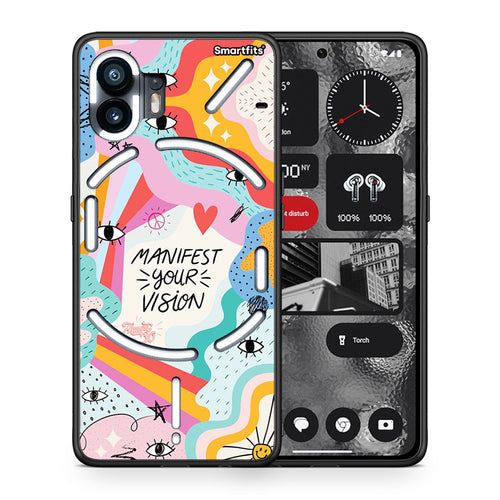 Θήκη Nothing Phone 2 Manifest Your Vision από τη Smartfits με σχέδιο στο πίσω μέρος και μαύρο περίβλημα | Nothing Phone 2 Manifest Your Vision case with colorful back and black bezels
