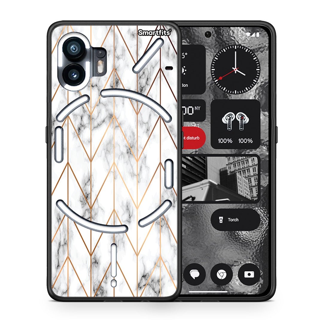 Θήκη Nothing Phone 2 Gold Geometric Marble από τη Smartfits με σχέδιο στο πίσω μέρος και μαύρο περίβλημα | Nothing Phone 2 Gold Geometric Marble case with colorful back and black bezels