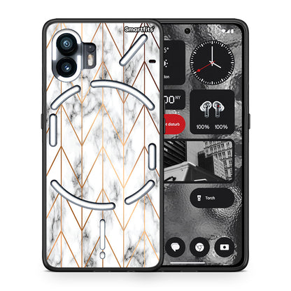 Θήκη Nothing Phone 2 Gold Geometric Marble από τη Smartfits με σχέδιο στο πίσω μέρος και μαύρο περίβλημα | Nothing Phone 2 Gold Geometric Marble case with colorful back and black bezels