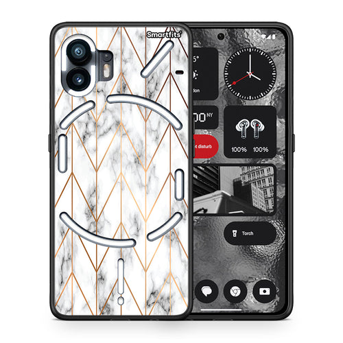 Θήκη Nothing Phone 2 Gold Geometric Marble από τη Smartfits με σχέδιο στο πίσω μέρος και μαύρο περίβλημα | Nothing Phone 2 Gold Geometric Marble case with colorful back and black bezels
