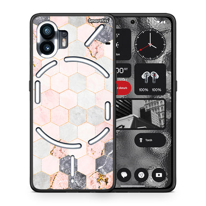 Θήκη Nothing Phone 2 Hexagon Pink Marble από τη Smartfits με σχέδιο στο πίσω μέρος και μαύρο περίβλημα | Nothing Phone 2 Hexagon Pink Marble case with colorful back and black bezels