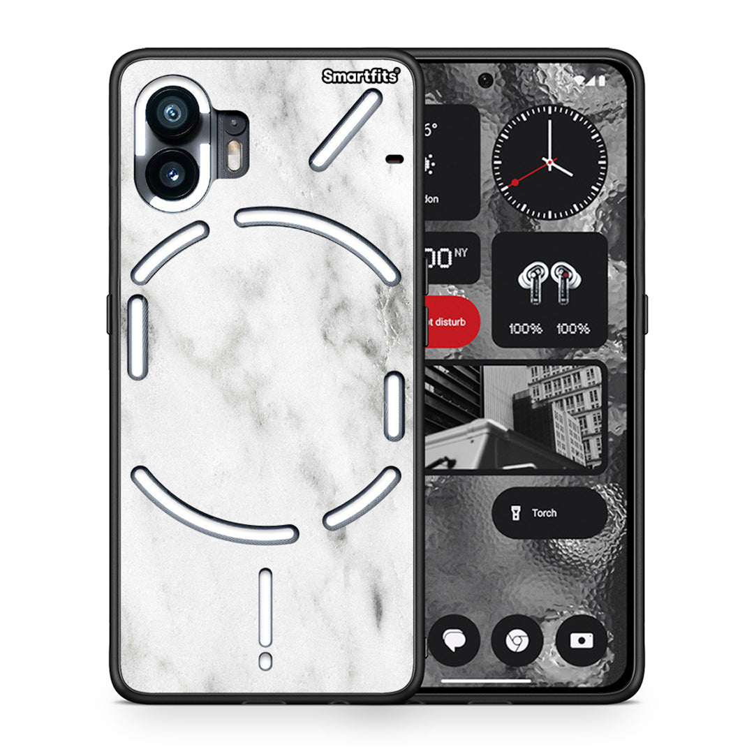 Θήκη Nothing Phone 2 White Marble από τη Smartfits με σχέδιο στο πίσω μέρος και μαύρο περίβλημα | Nothing Phone 2 White Marble case with colorful back and black bezels