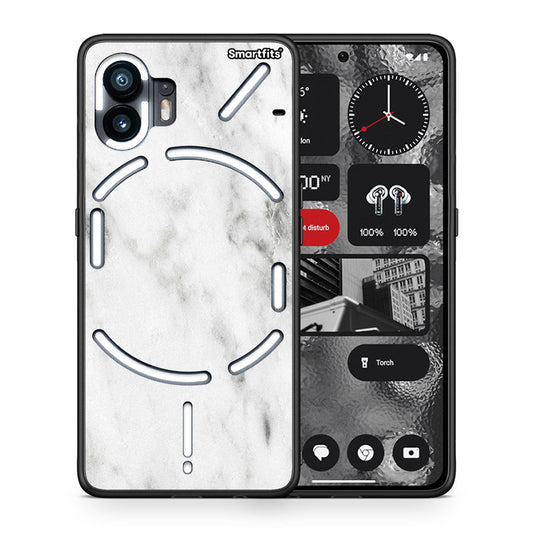 Θήκη Nothing Phone 2 White Marble από τη Smartfits με σχέδιο στο πίσω μέρος και μαύρο περίβλημα | Nothing Phone 2 White Marble case with colorful back and black bezels