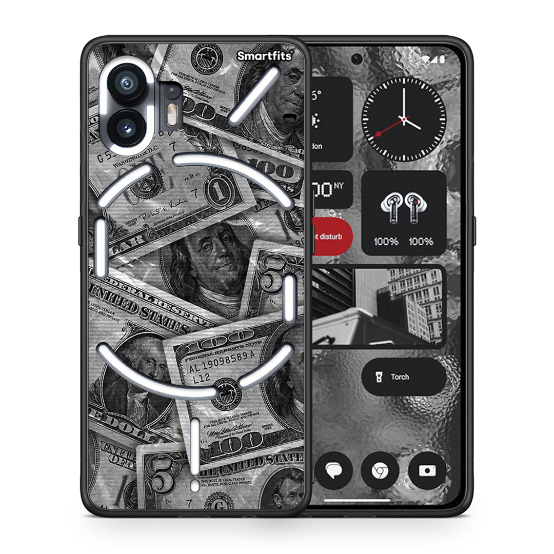 Θήκη Nothing Phone 2 Money Dollars από τη Smartfits με σχέδιο στο πίσω μέρος και μαύρο περίβλημα | Nothing Phone 2 Money Dollars case with colorful back and black bezels