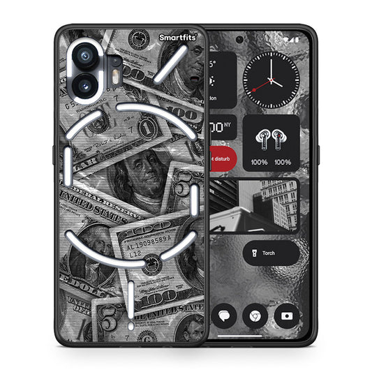 Θήκη Nothing Phone 2 Money Dollars από τη Smartfits με σχέδιο στο πίσω μέρος και μαύρο περίβλημα | Nothing Phone 2 Money Dollars case with colorful back and black bezels