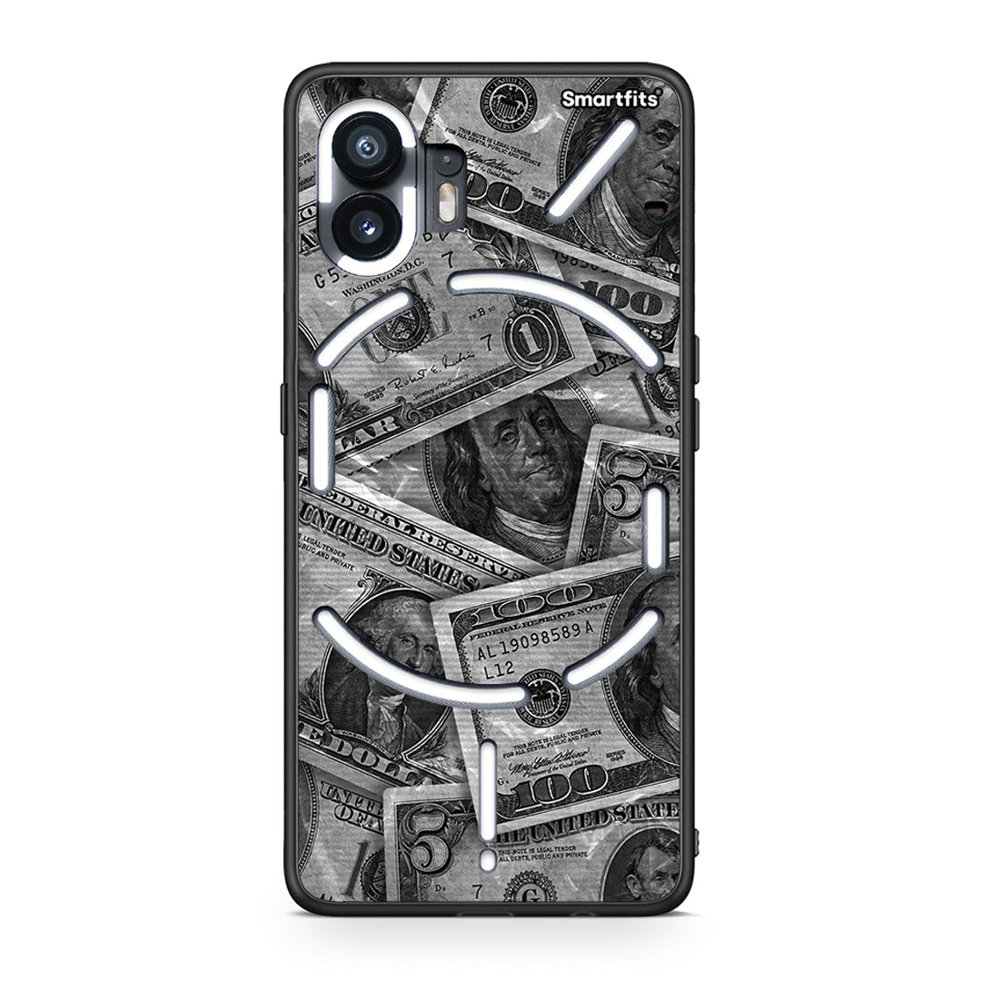 Nothing Phone 2 Money Dollars θήκη από τη Smartfits με σχέδιο στο πίσω μέρος και μαύρο περίβλημα | Smartphone case with colorful back and black bezels by Smartfits