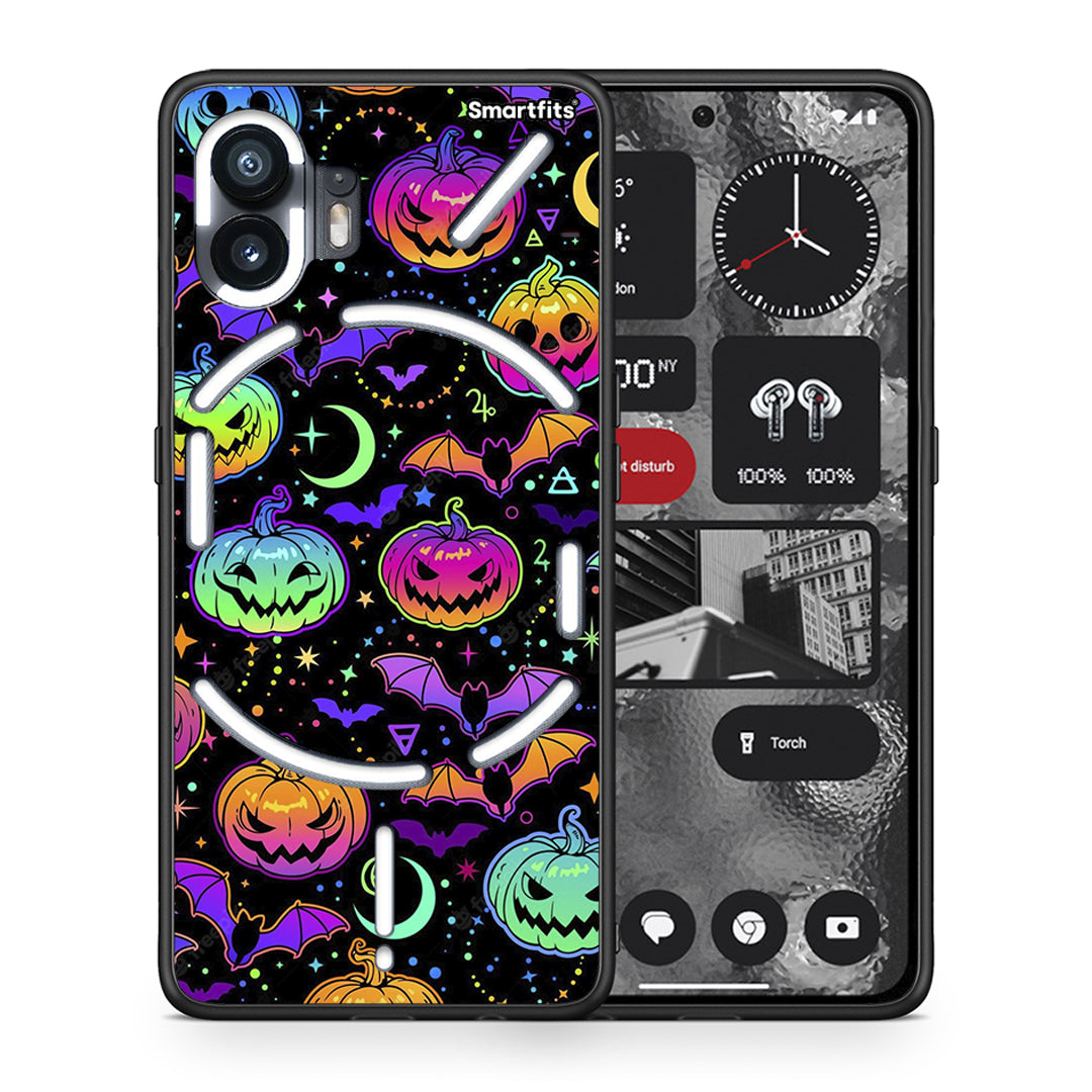 Θήκη Nothing Phone 2 Neon Halloween από τη Smartfits με σχέδιο στο πίσω μέρος και μαύρο περίβλημα | Nothing Phone 2 Neon Halloween case with colorful back and black bezels