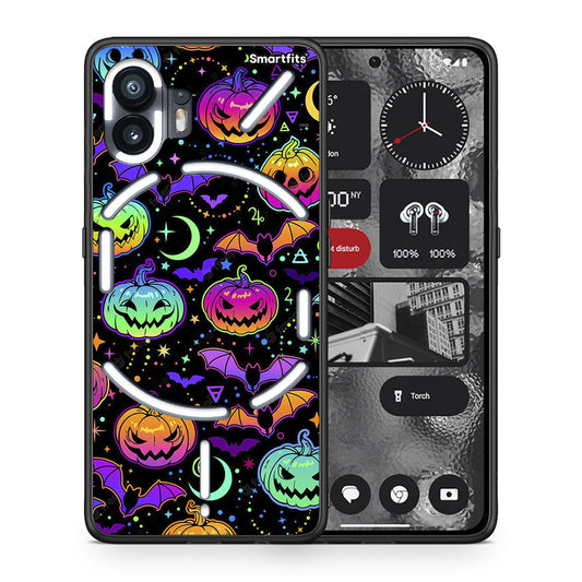 Θήκη Nothing Phone 2 Neon Halloween από τη Smartfits με σχέδιο στο πίσω μέρος και μαύρο περίβλημα | Nothing Phone 2 Neon Halloween case with colorful back and black bezels