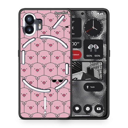 Θήκη Nothing Phone 2 Pig Glasses από τη Smartfits με σχέδιο στο πίσω μέρος και μαύρο περίβλημα | Nothing Phone 2 Pig Glasses case with colorful back and black bezels