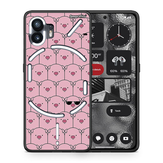 Θήκη Nothing Phone 2 Pig Glasses από τη Smartfits με σχέδιο στο πίσω μέρος και μαύρο περίβλημα | Nothing Phone 2 Pig Glasses case with colorful back and black bezels