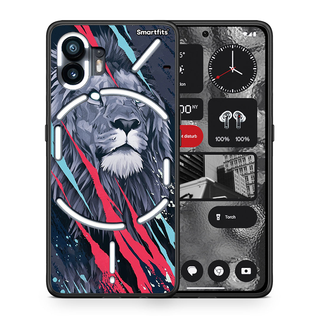 Θήκη Nothing Phone 2 Lion Designer PopArt από τη Smartfits με σχέδιο στο πίσω μέρος και μαύρο περίβλημα | Nothing Phone 2 Lion Designer PopArt case with colorful back and black bezels