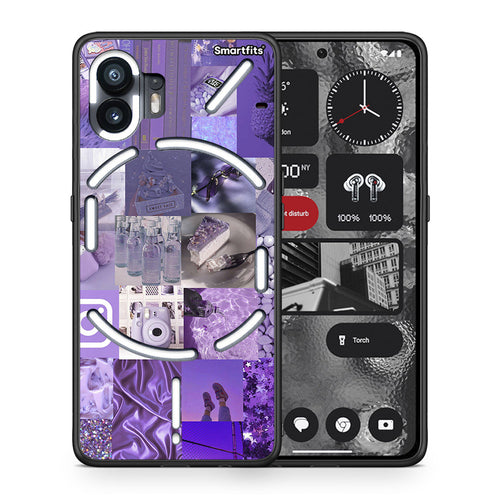 Θήκη Nothing Phone 2 Purple Aesthetic Collage από τη Smartfits με σχέδιο στο πίσω μέρος και μαύρο περίβλημα | Nothing Phone 2 Purple Aesthetic Collage case with colorful back and black bezels