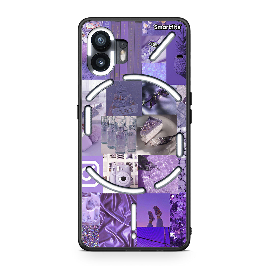 Nothing Phone 2 Purple Aesthetic Collage θήκη από τη Smartfits με σχέδιο στο πίσω μέρος και μαύρο περίβλημα | Smartphone case with colorful back and black bezels by Smartfits
