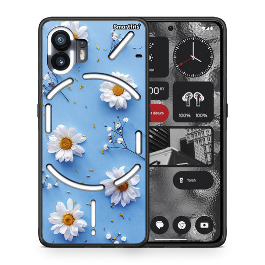 Θήκη Nothing Phone 2 Real Daisies από τη Smartfits με σχέδιο στο πίσω μέρος και μαύρο περίβλημα | Nothing Phone 2 Real Daisies case with colorful back and black bezels